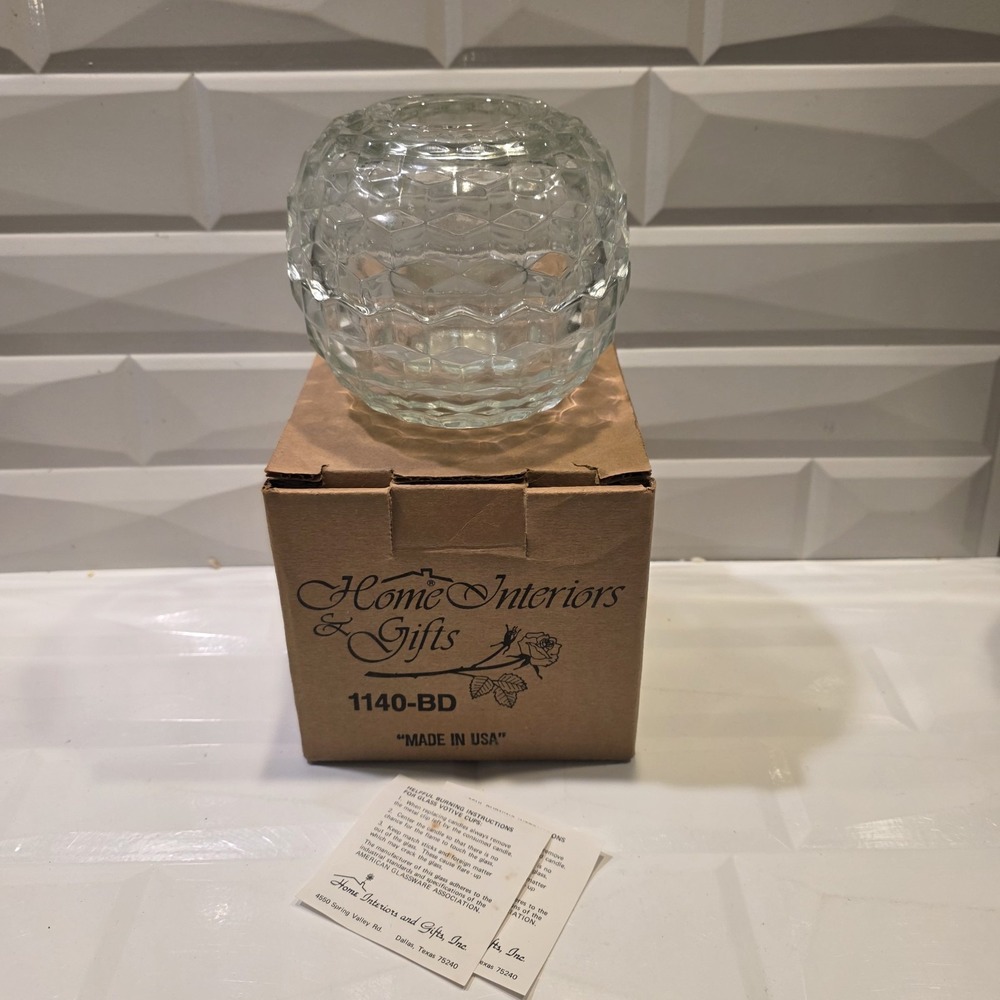 Vtg Fairy Lamp 3 Piece Home Interiors 1140-BD USA Box Cubist Glass Candle Holder